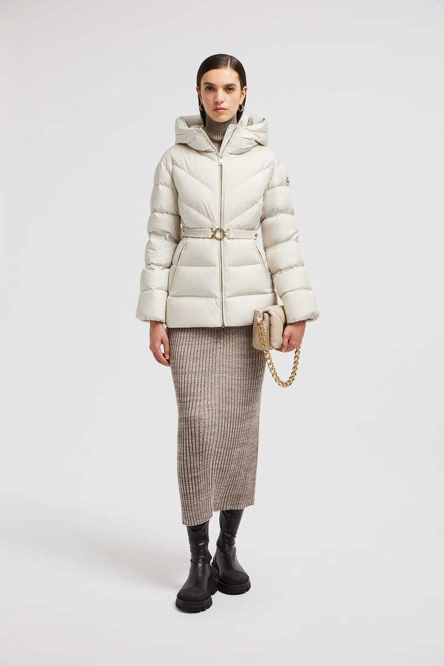 Doudoune courte Brosse à capuche et matelassage diagonal Moncler Blanc